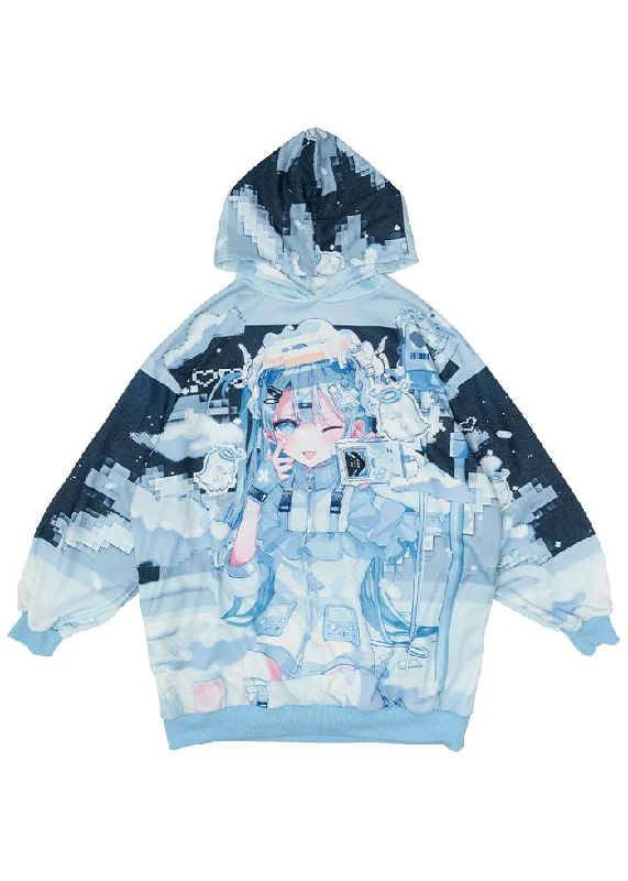 Game Over Anime Game Girl Blue Oversized Hoodie