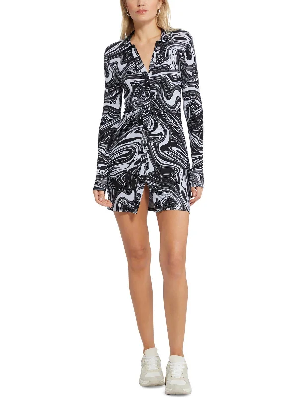 Daydream Womens Ruched Mini Shirtdress