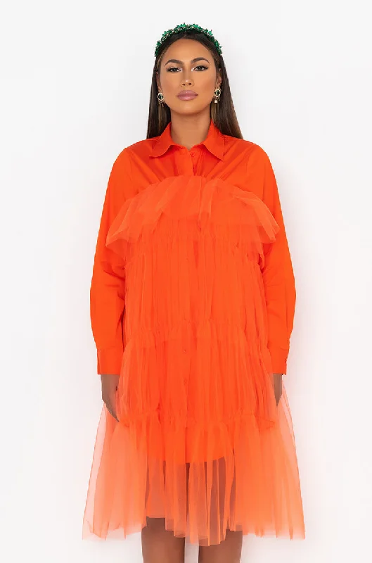 DEEPLY IN LOVE FASHION TULLE MIDI DRESS ORANGE