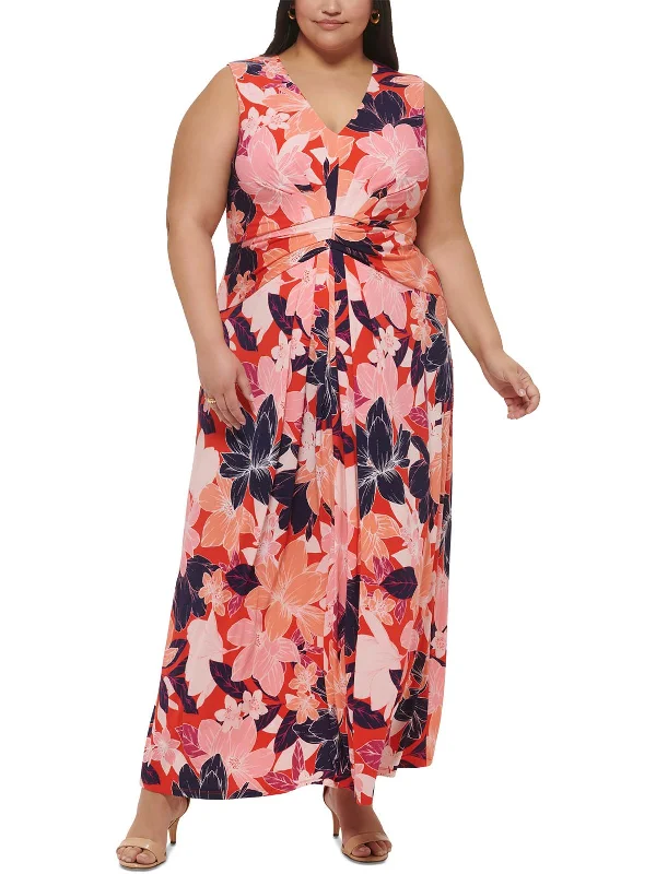 Plus Womens Floral Print Polyester Maxi Dress