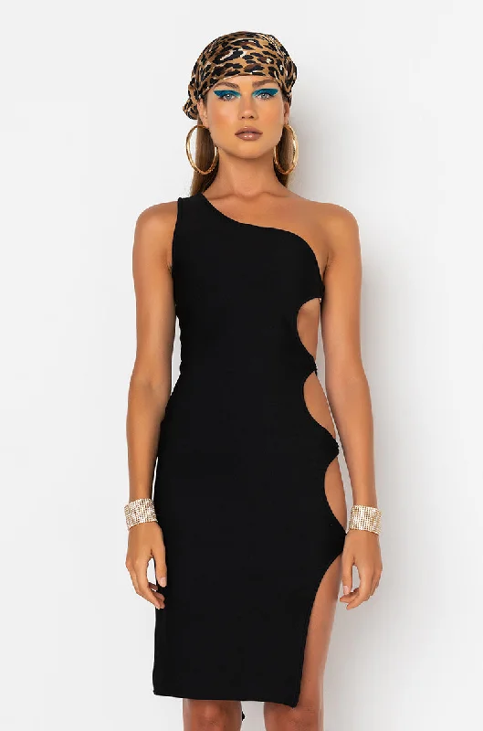 SAVE IT FOR THE DANCE ONE SLEEVE MIDI DRESS