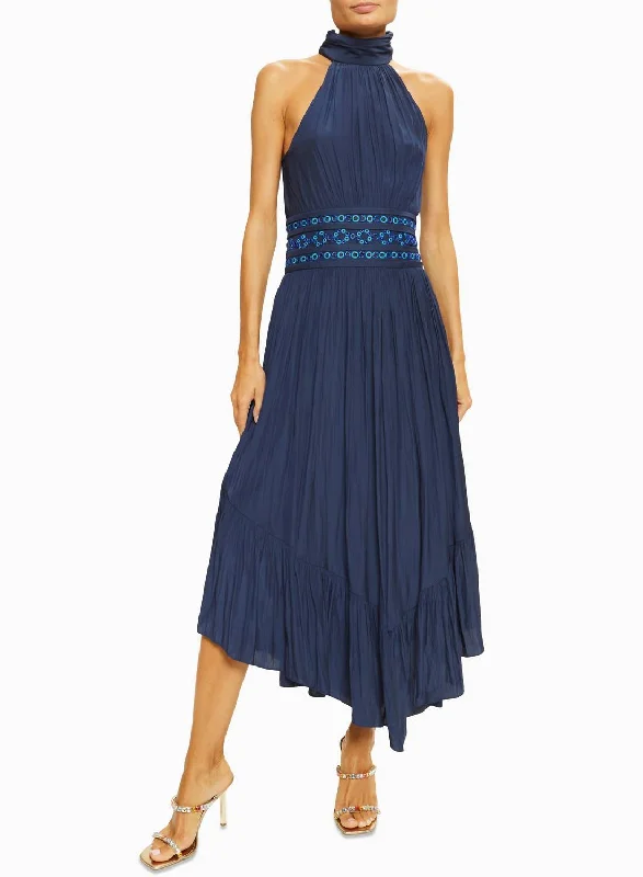 Shauna Maxi Dress In Navy W/turquoise Embroidery