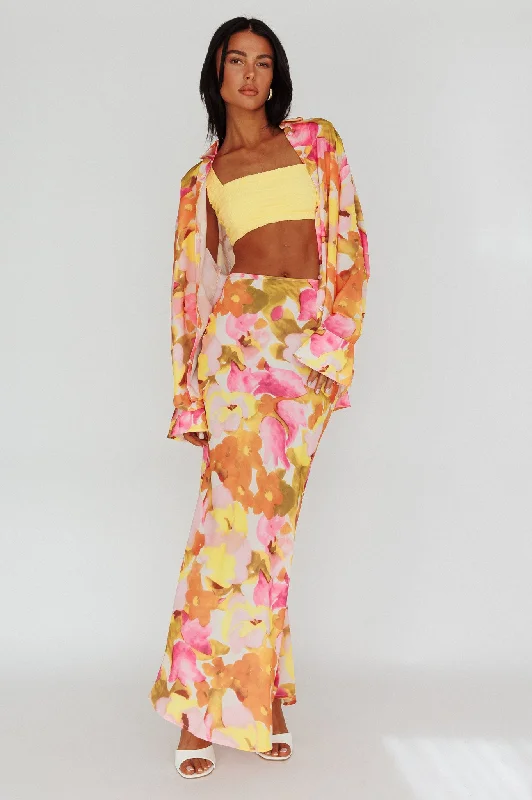 Vacation Midi Skirt Floral Pink/Yellow