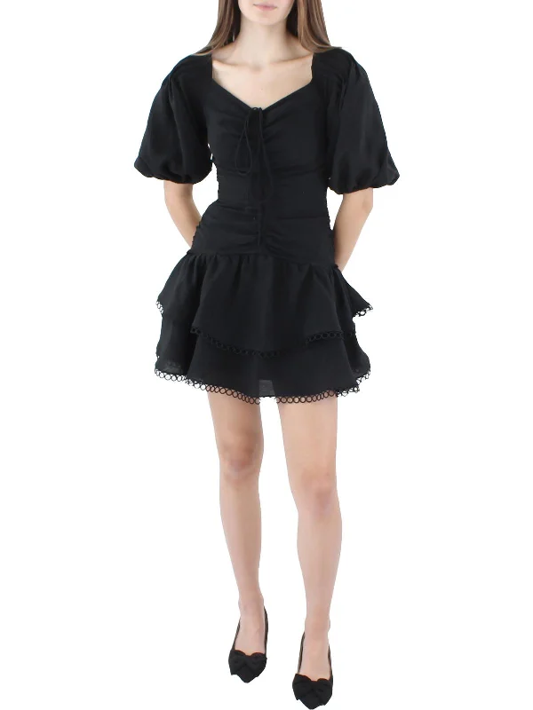 Womens Cinched Puff sleeve Mini Dress