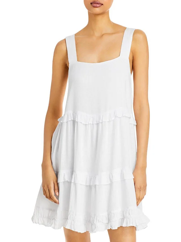 Womens Linen Ruffled Mini Dress