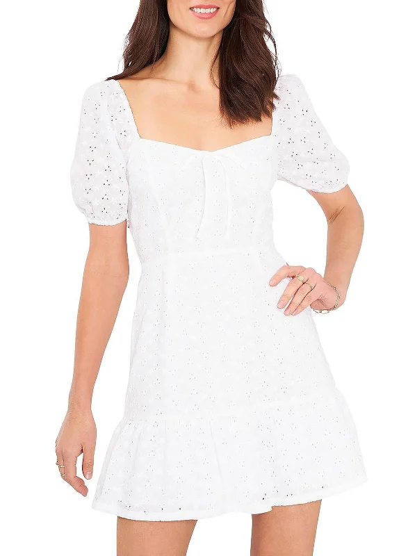 Womens Open Back Eyelet Mini Dress