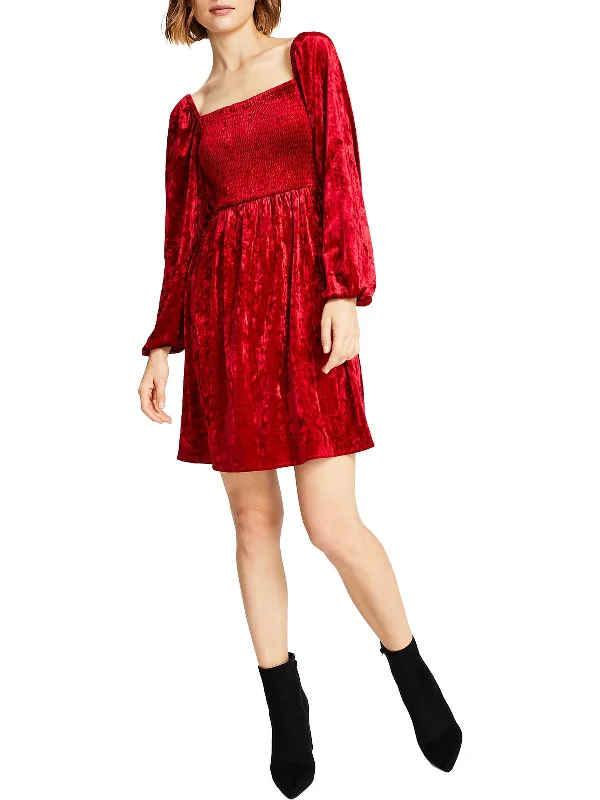 Womens Velvet Mini Fit & Flare Dress