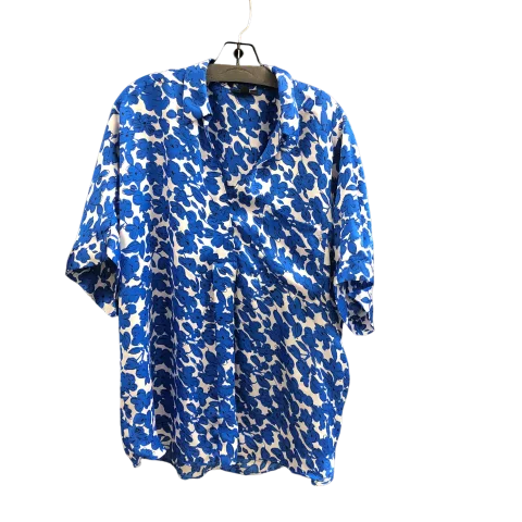 Top Short Sleeve By Alfani In Blue & White, Size: 2x