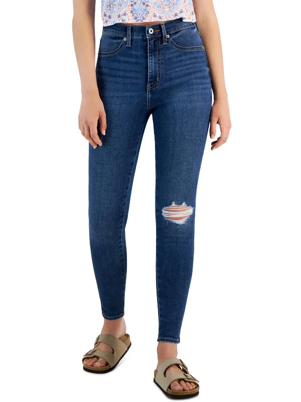 Juniors Womens Distressed Denim Skinny Jeans