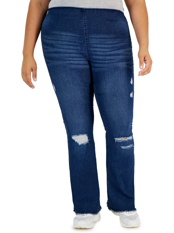 Plus Womens Destroyed Denim Flared Jeans