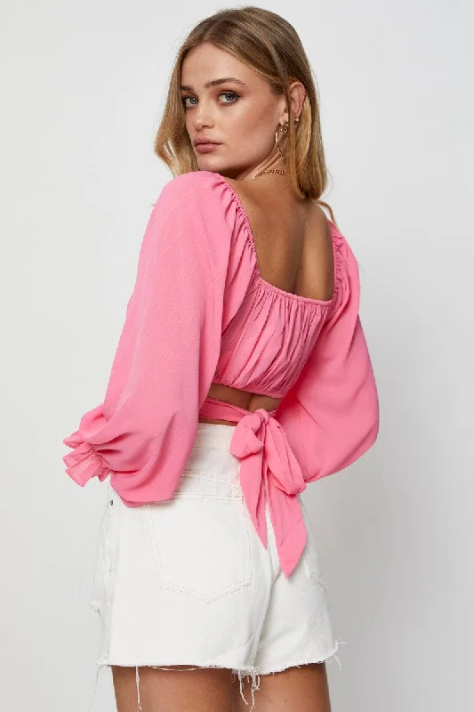 Pink Crop Top Long Sleeve