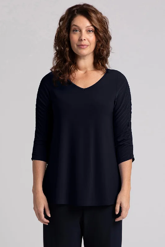 Revelry Top with Rusched Sleeve | Navy