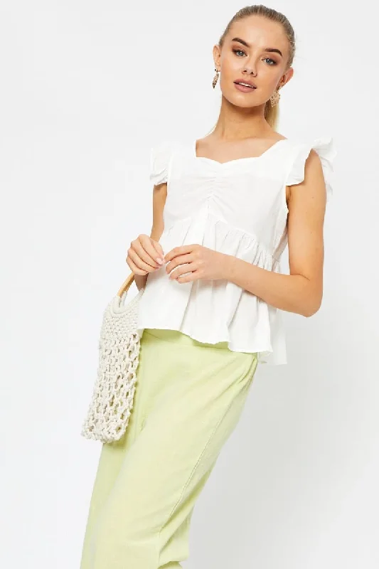 White Frill Sleeve Peplum Top