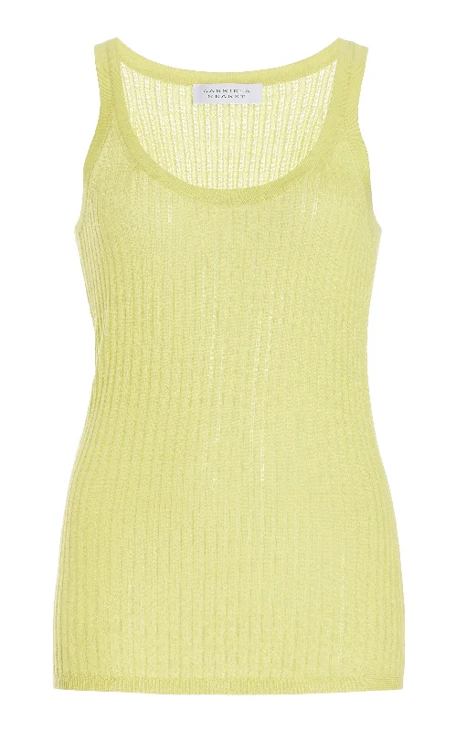 Nevin Pointelle Knit Tank Top in Lime Adamite Cashmere Silk