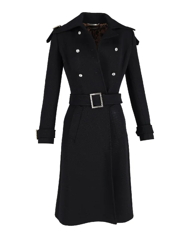 Dolce & Gabbana Double-Breasted Coat with Belt in Black Wool