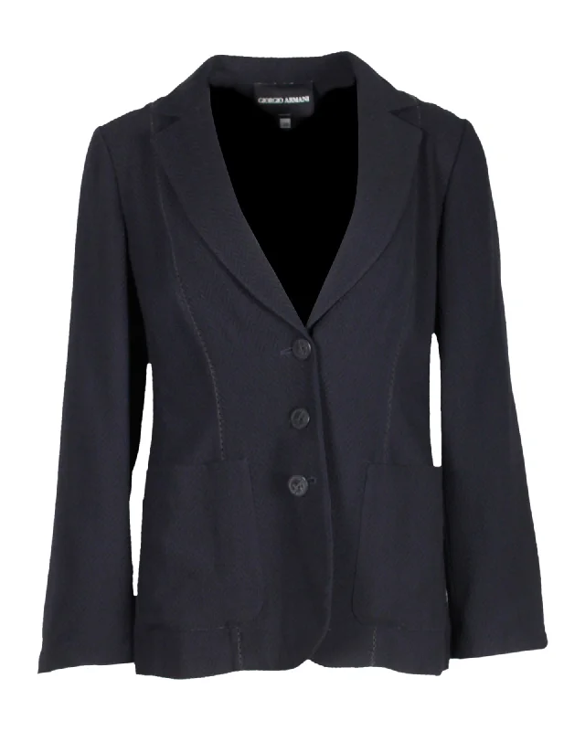 Giorgio Armani Single-Breasted Blazer in Navy Blue Viscose