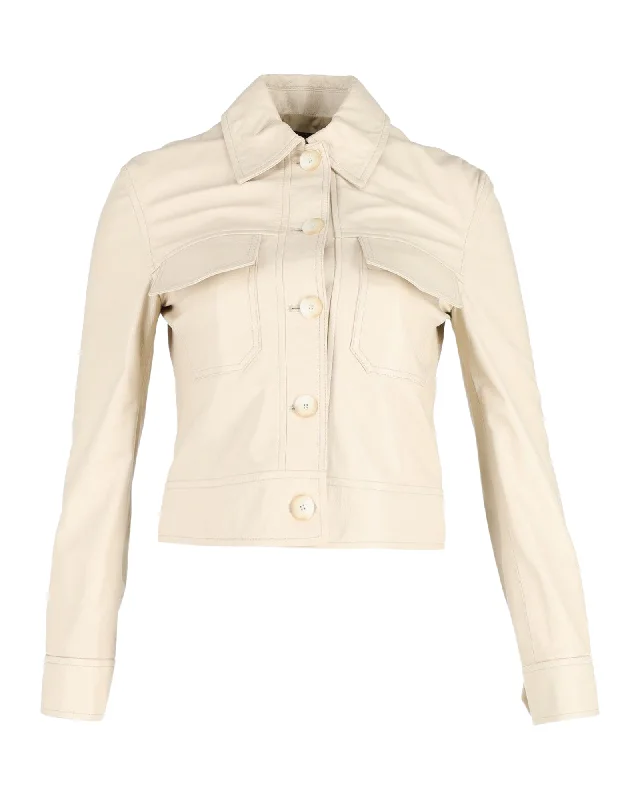 Joseph Buttoned Jacket in Beige Leather