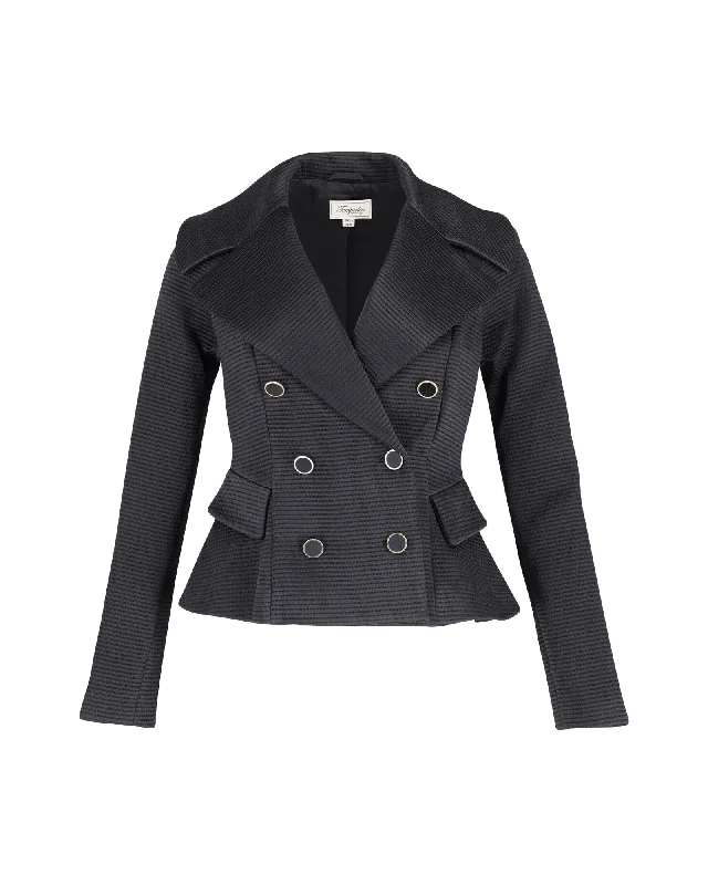 Temperley London Waisted Double Breasted Blazer in Black Nylon