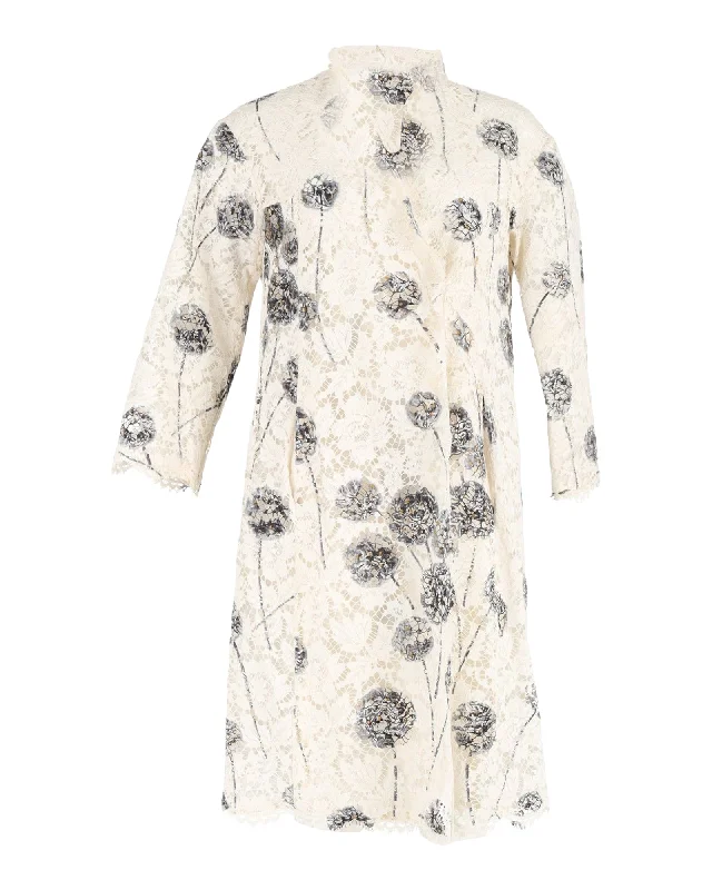 Valentino Garavani Floral Lace Coat in White Cotton