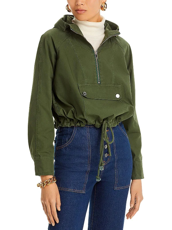 Womens Front Pocket Hooded Shirt Jacket