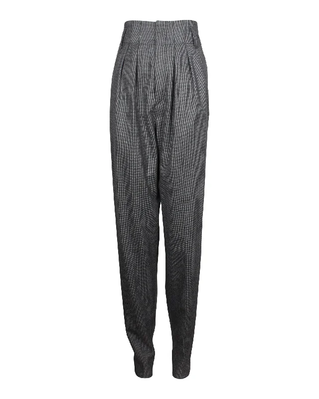 Isabel Marant Pleated High Waist Straight Pants in Grey Virgin Wool