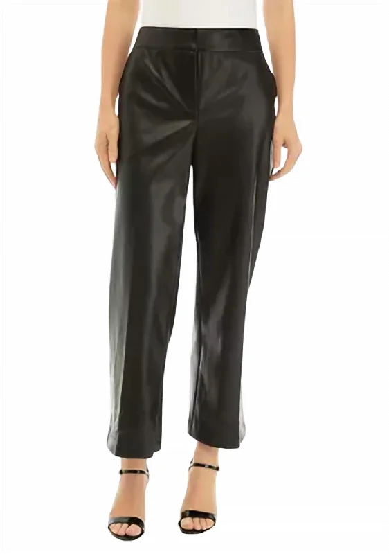 Women's Faux Leather Wide Leg Pants In Black