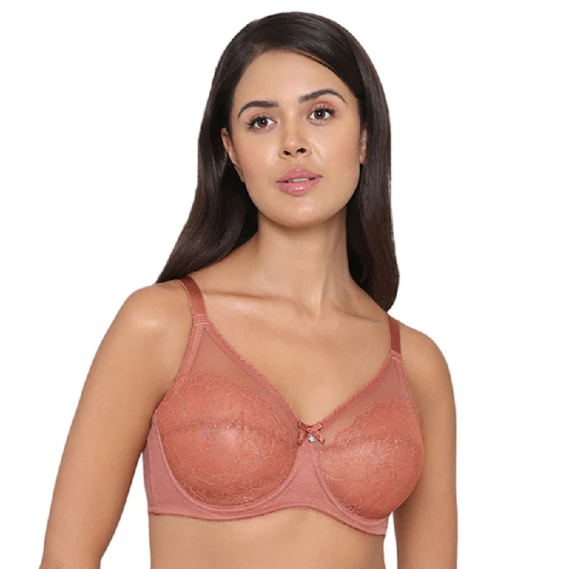 Retro Chic Non Padded Wired Full Coverage Full Support Everyday Comfort  Bra - Brown