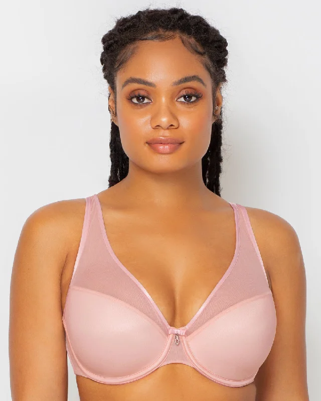 Sheer Mesh Plunge T-Shirt Bra - Blushing Rose