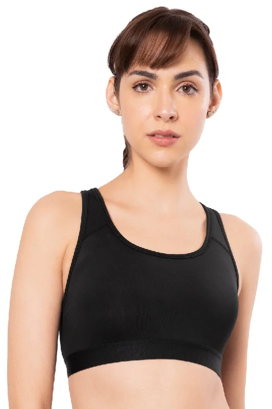 Energize Medium Impact Round Neck Sports Bra - Jet Black