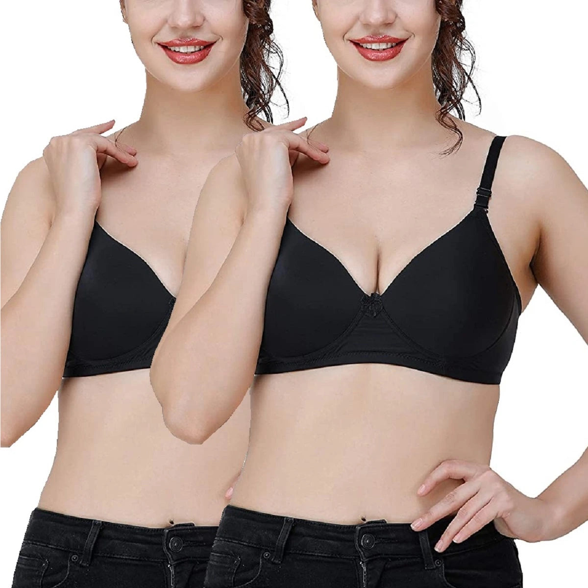 Lightly Padded Polyamide Cotton T-Shirt Bra for Women - Padded, Wireless, 3/4th Coverage (Pack of 2)