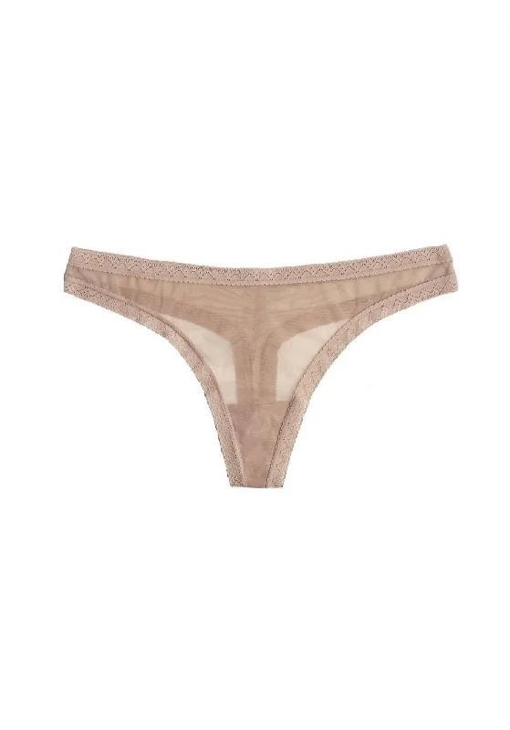 Women's Mesh Lace Trim Thong Panty In Malt