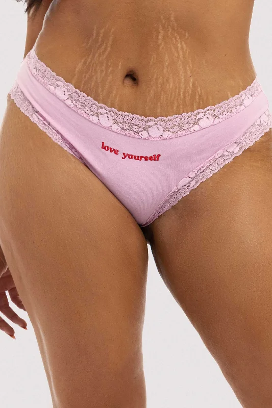 Love Yourself Pink Embroidered Brief