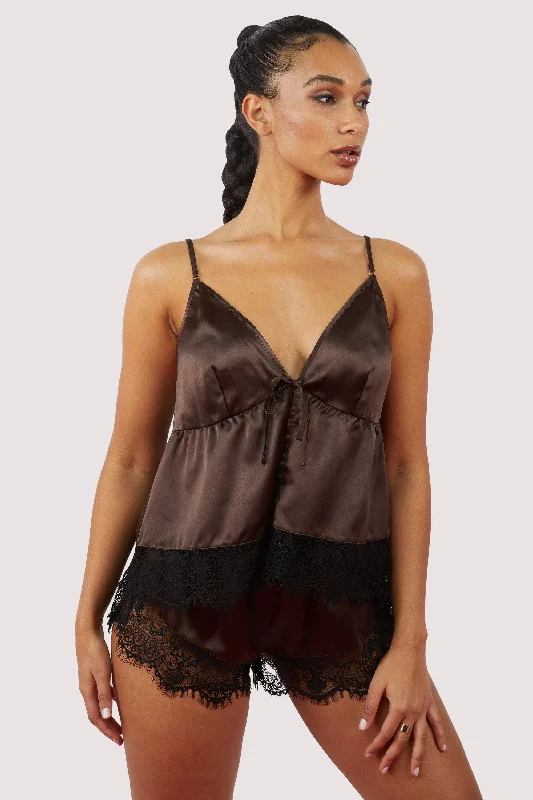 Alaia Chocolate Brown Caged Cami Pyjama Top & Shorts