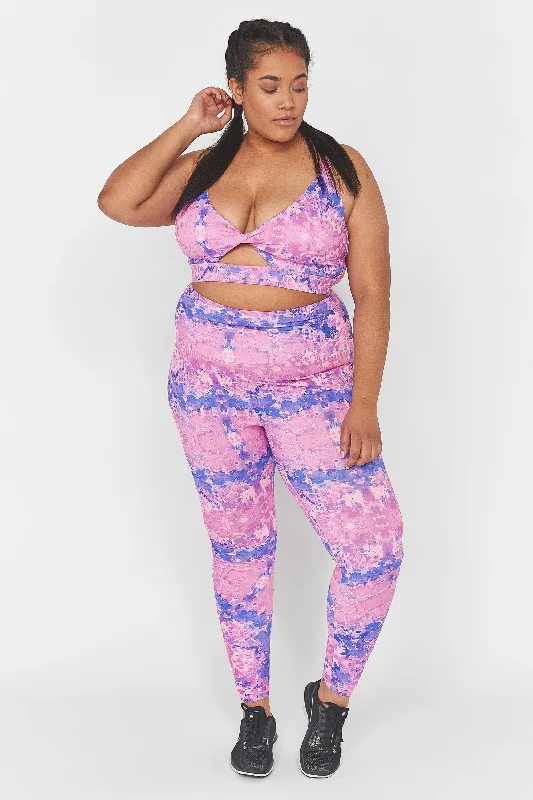 Pink Marble Twist Front Curve Sports Bra