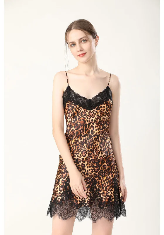 Mulberry Silk Sexy Leopard Print Nightgown