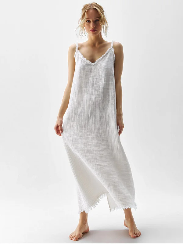 Fashionable Double-layered Pure White Nightgown