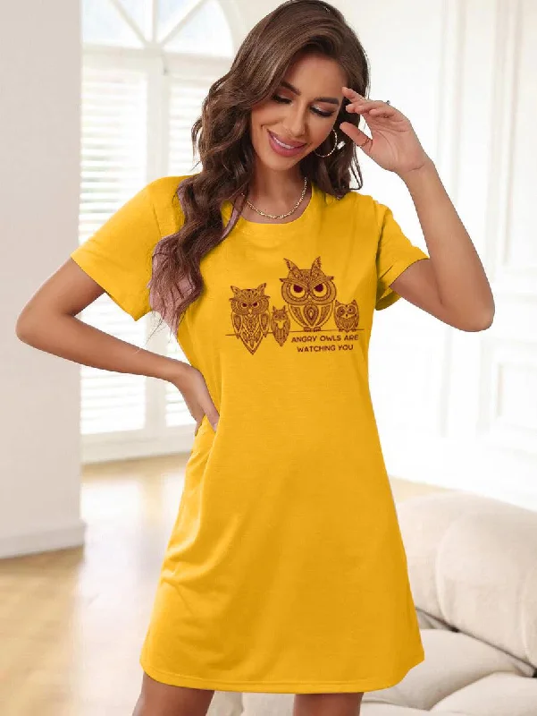 Women Half Sleeve Printed Nighty_(Yellow)